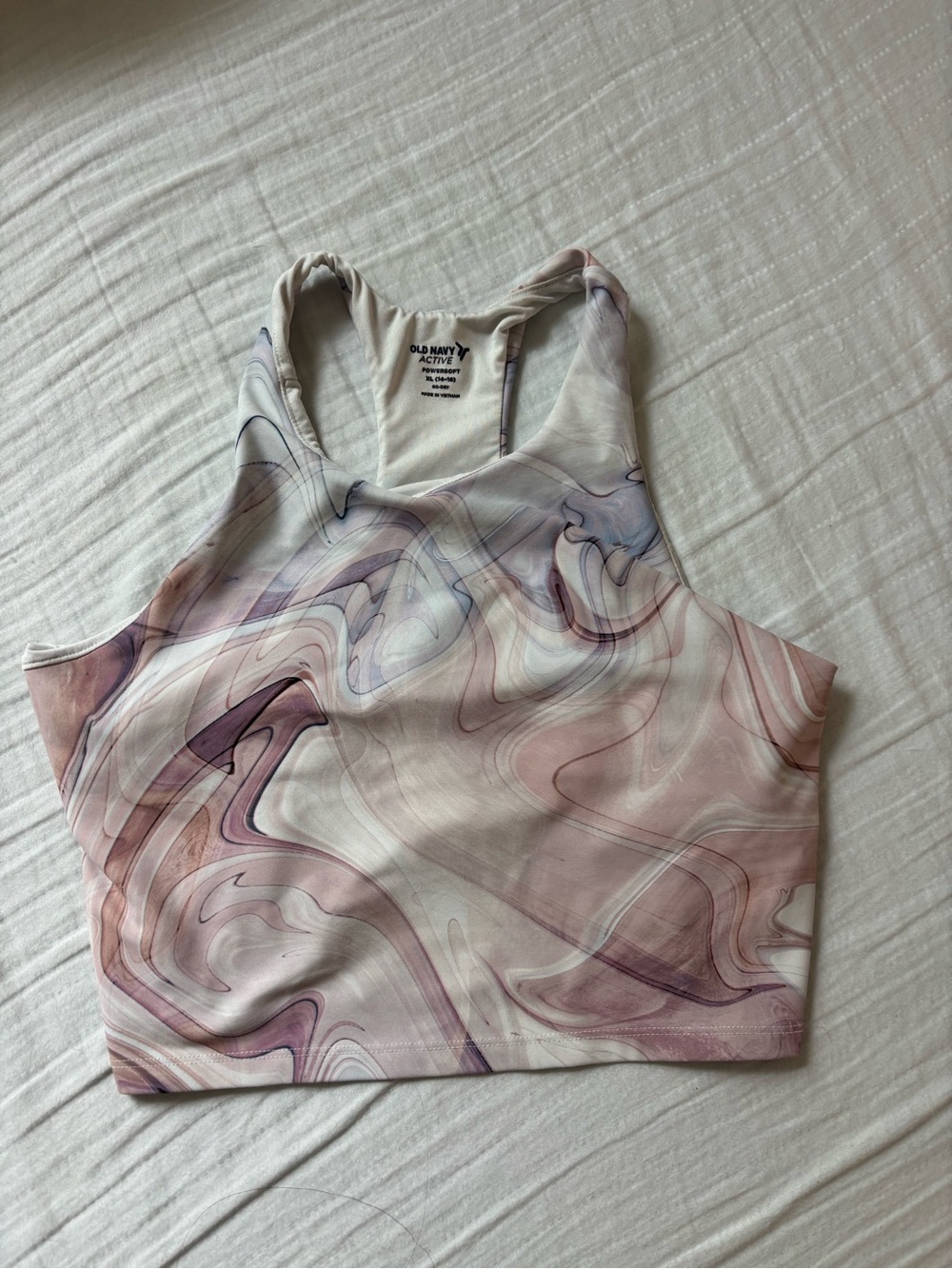 Old Navy Swirl Print Racerback Crop Tank in Pink and Cream